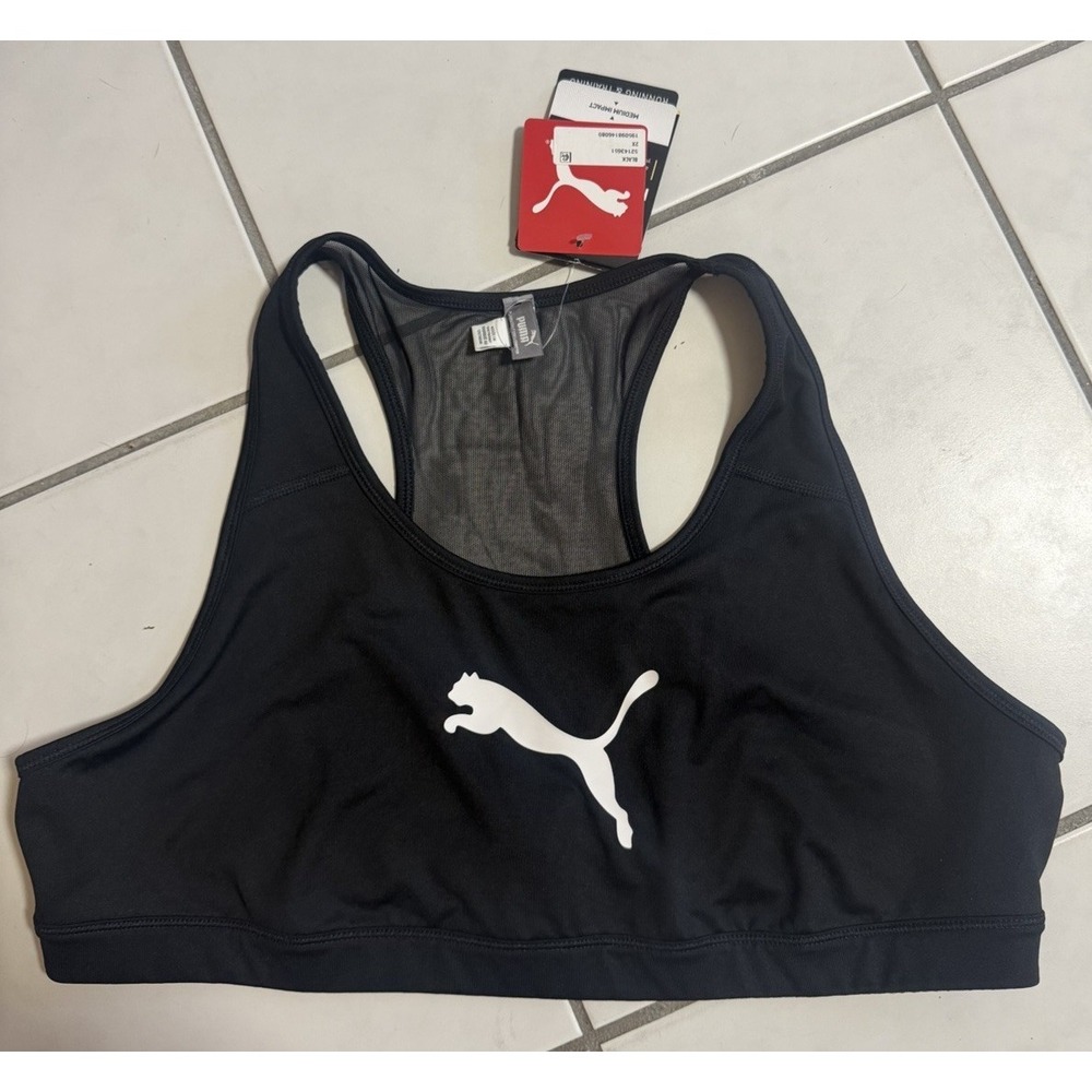 Puma 4Keeps Graphic Sports Bra Women 2X Black Medium Impact Running Training NWT